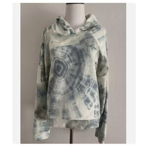 Pullover Fleece Hoodie Socialite Womens Blue Green Tie Dye Print Size SMALL NWT